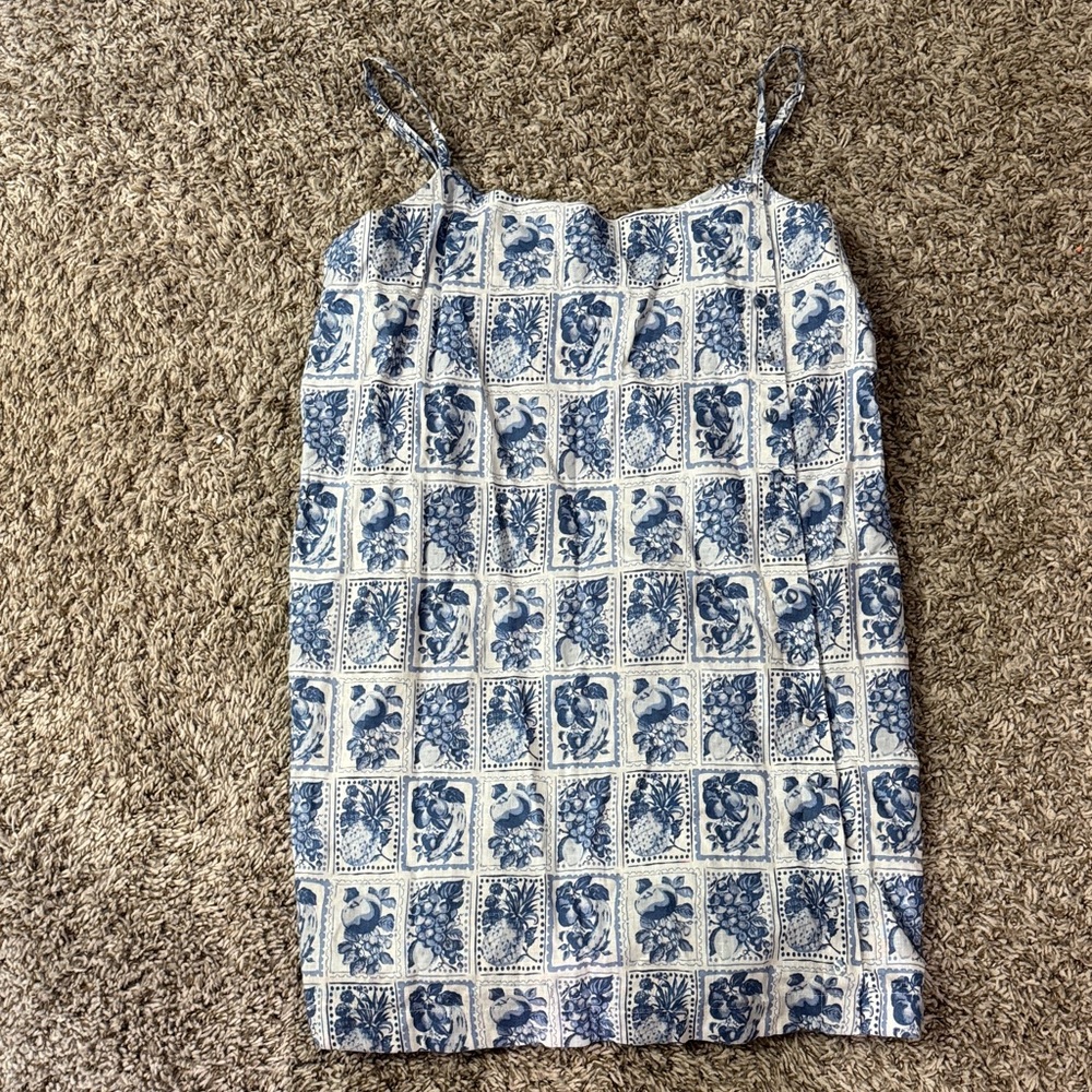 Abercrombie & Fitch Linen Blue and White Patterned Dress